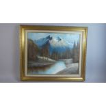 A Framed Oil on Canvas Depicting Alpine Scene with River, Signed Carson, 50cm Wide