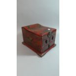 A Reproduction Oriental Lacquered Travelling Box with Hinged Lid Incorporating Dressing Mirror,