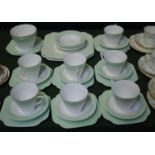 A Colclough Green Borded Art Deco Style Tea Set Comprising Seven Trios, Two Cake Plates, Two Sugar