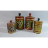 A Collection of Four Russian Lacquered Cylindical Tea Caddies, The Tallest 23cm high