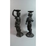 A Pair of Faux Bronze Resin Figural Candle Holders, Each 41cm High