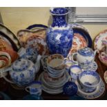 A Tray of Mainly Blue and White Ceramics to Include Large Vase, Teawares, Decorated Plates etc