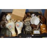 Two Boxes Containing Ceramics, Ornaments, Glassware, Tea Lamps, Carriage Clock etc