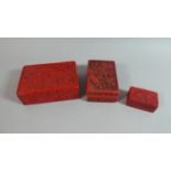 Three Graduated Cinnabar Lacquer Rectangular Boxes the Largest 13cm Wide