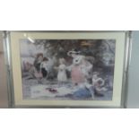 A Large Framed Fred Morgan Print, Mother and Children at Picnic, 75cm Wide