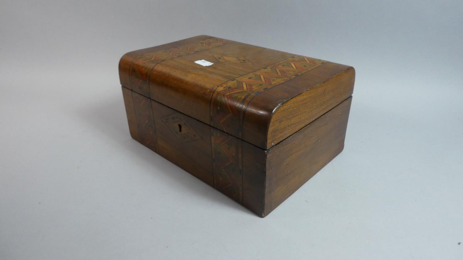 A Late 19th Century Walnut Workbox with Banded Inlaid Decoration, 25.5cm Wide