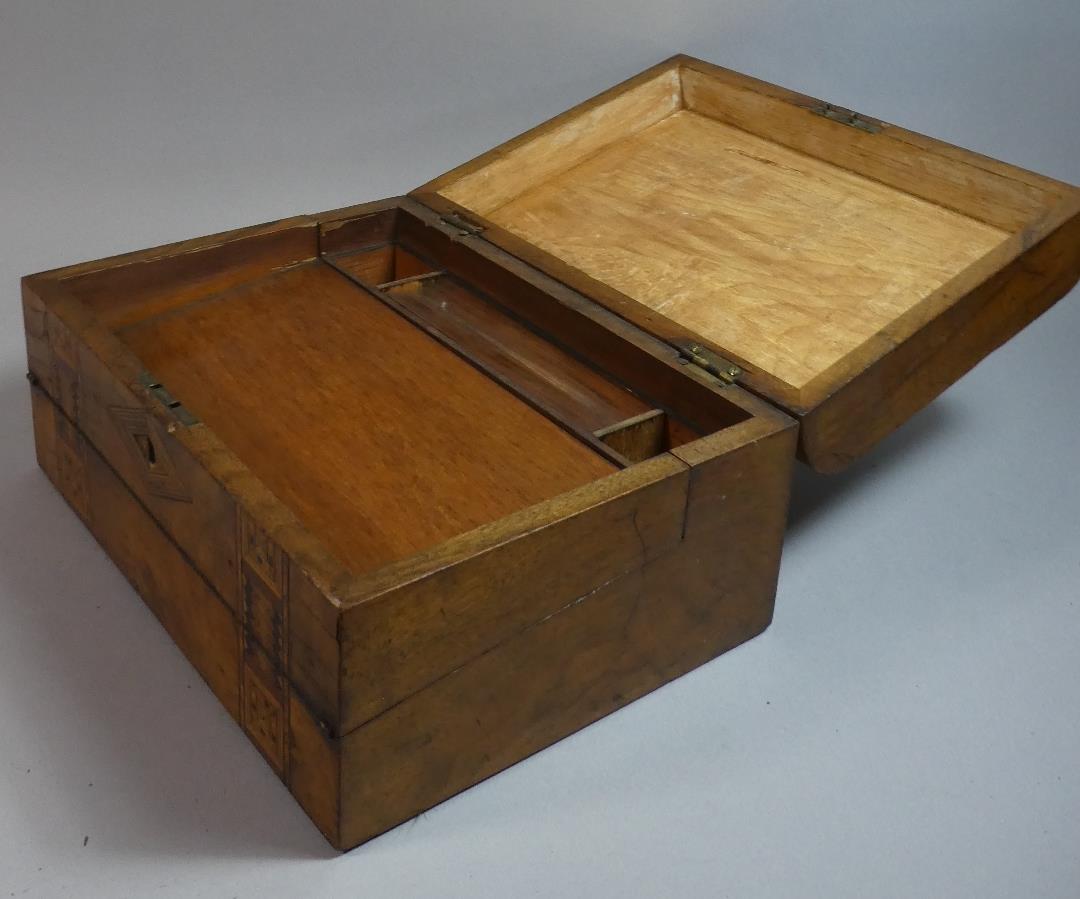 A Late 19th Century Walnut Writing Slope with Banded Inlaid Decoration, 30cm Wide - Image 3 of 3