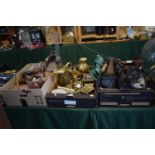 A Box Containing Various Copper Kettles, Saucepans, Cooking Pots and Jug Together with a Box of