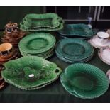 A Large Collection of 19th Century and Later Wedgwood Leaf Plates, Three Two Handled Trays, Footed