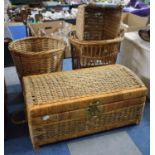 Two Vintage Wicker Waste Bins, Dome Top Box and a Wicker Basket
