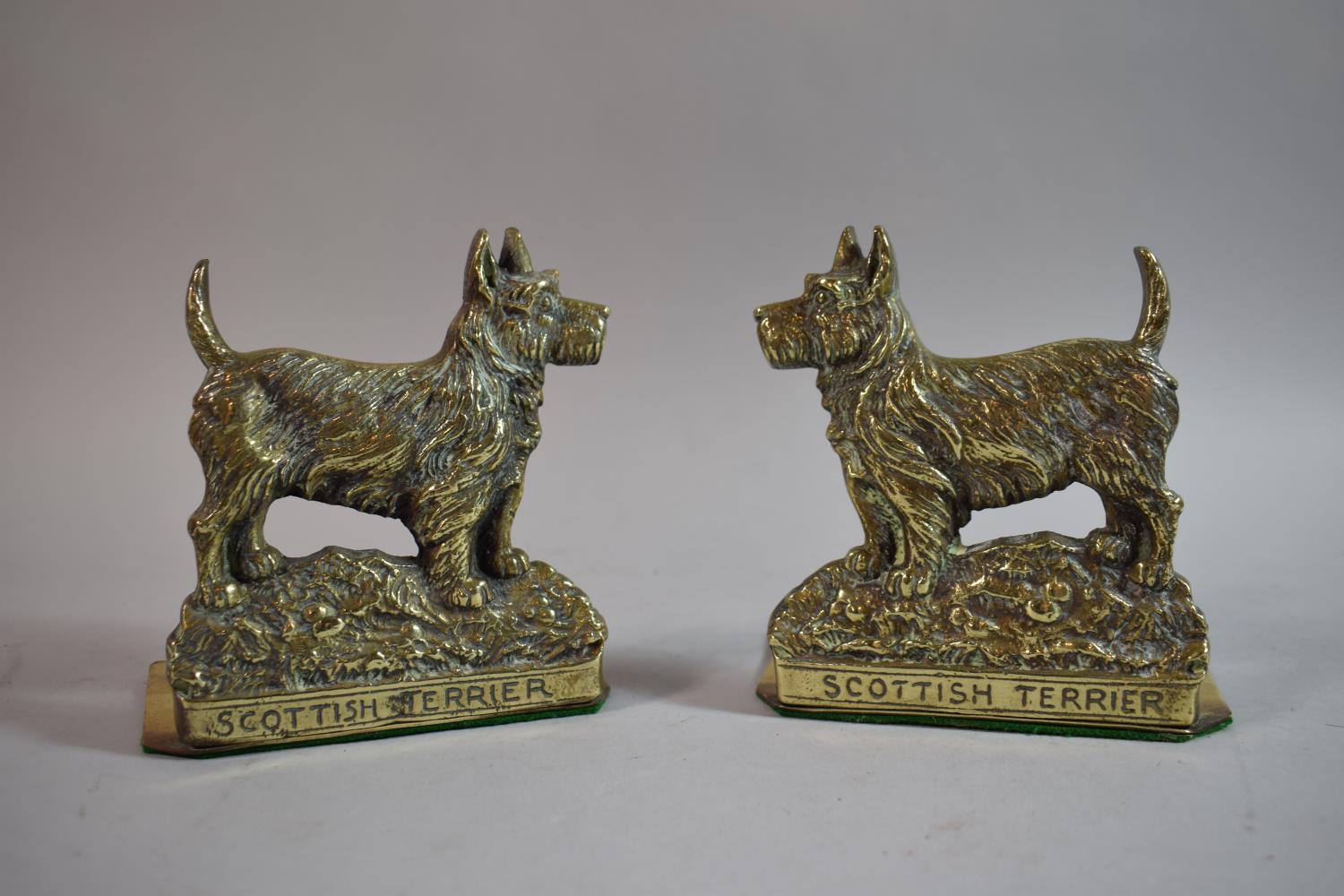 A Pair of Early 20th Century Brass Door Stops, "Scottish Terrier", 12cm Wide