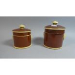 Two Graduated Sarreguemines Glazed Stoneware Tobacco Pots with Mask Handles, The Tallest 13cm