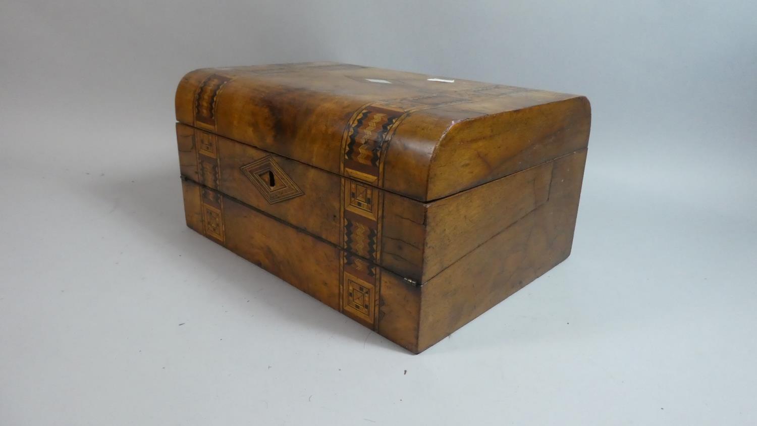 A Late 19th Century Walnut Writing Slope with Banded Inlaid Decoration, 30cm Wide