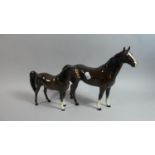 Two Beswick Brown Horses, the Smaller with Ear AF