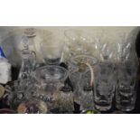 A Tray of Etched and Cut Glass to Include Tumblers, Sherries, Vintage Bottle, Fruit Bowls Etc