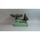 A Vintage Pair of Tin Plate Kitchen Scales with Weights, 25cm Wide