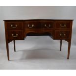 An Edwardian Mahogany Breakfront Ladies Writing Desk with Long Centre Drawer Flanked by Two Short