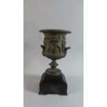A Late 19th Century Cast Bronze Two Handled Urn with Flared Rim and Relief Decoration Depicting