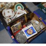 A Box Containing Rose Pattern Tea and Dinnerwares, Majolica Plates, Oriental Ceramics, Pewter Wall