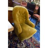 A Late Victorian Buttoned Upholstered Ladies Nursing Armchair on Turned Support