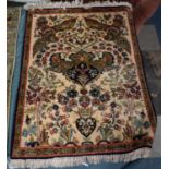 A Persian Hand Made Silk Rug, 77x56cms