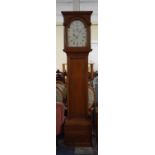 Pine Long Case Clock with Painted Arch Dial Inscribed for Hardy Wem, 30 Hour Movement with Date