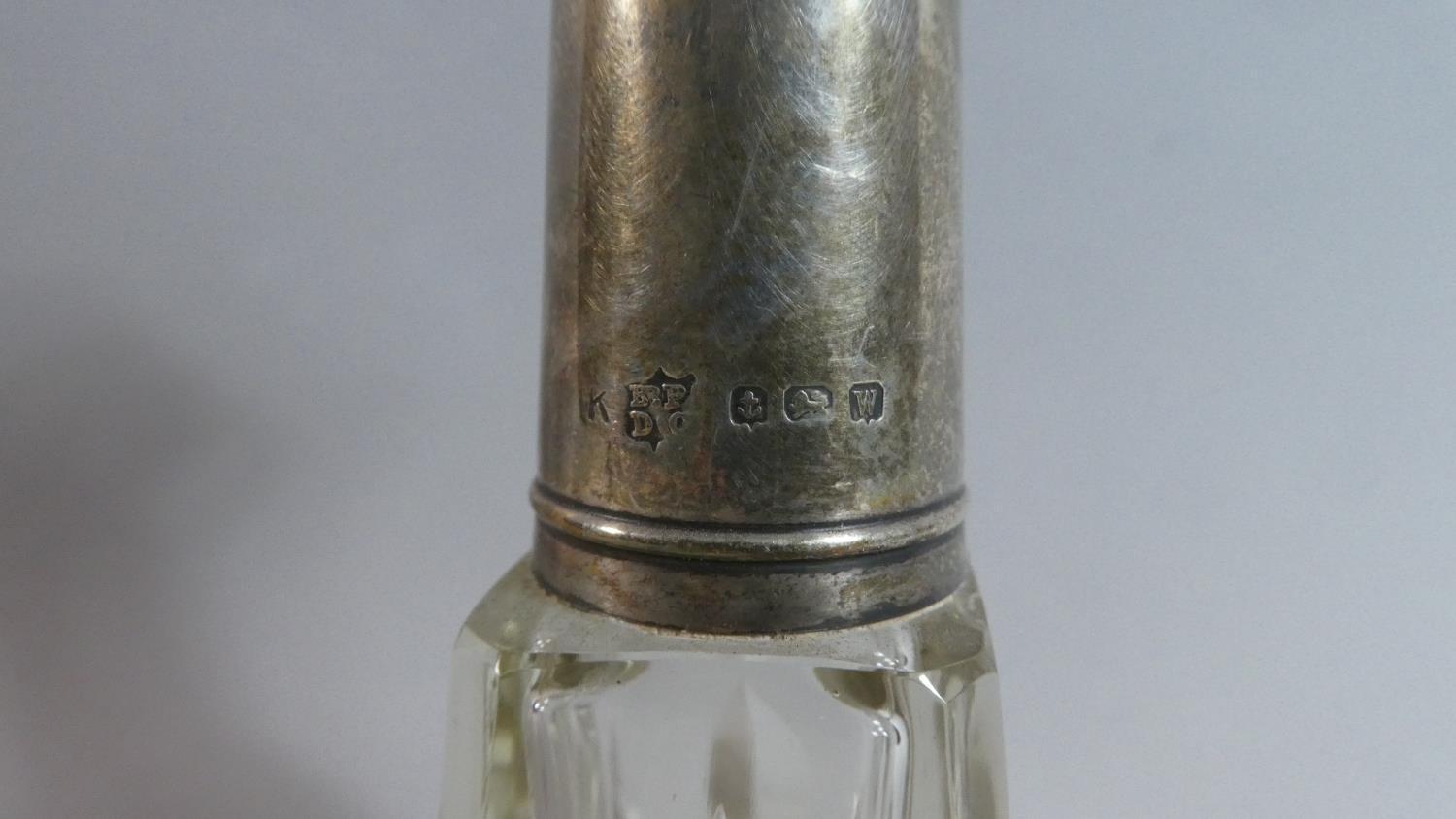 A Silver Mounted Glass Perfume Flask with Stopper. Birmingham 1921. 17cms High - Image 2 of 2