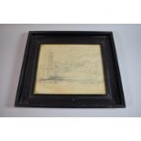 A 19th Century Grand Tour Pencil Sketch of Pompeii and an Erupting Vesuvius, In an Ebonised Frame,