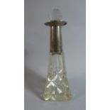 A Silver Mounted Glass Perfume Flask with Stopper. Birmingham 1921. 17cms High