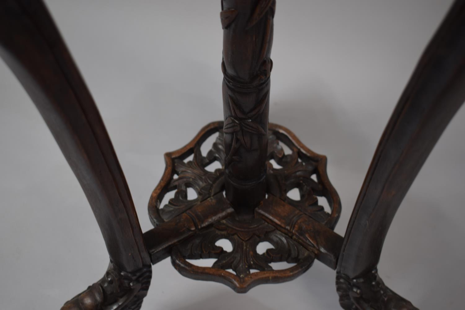 An Intricately Carved and Pierced Tall Oriental Vase Stand with Inset Marble Top, 93cm high - Image 4 of 4