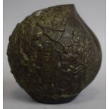A Chinese Bronze Study of a Peach Decorated in relief with Figures, Elder and Pagoda, Six