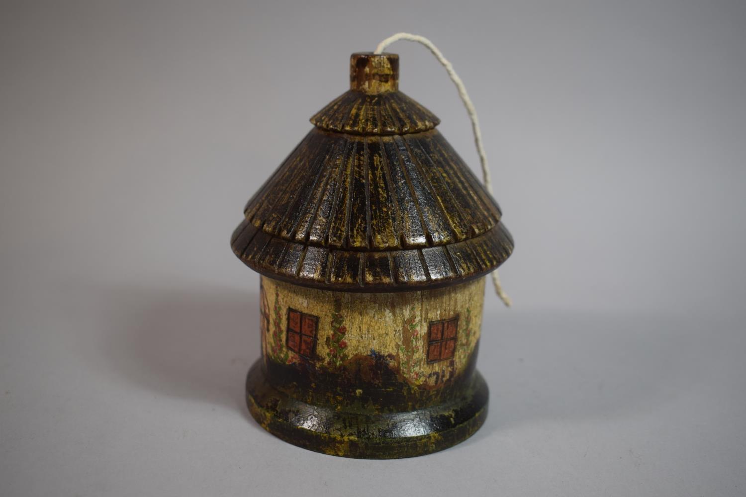 A 19th Century Treen String Box Modelled as a Circular Cottage or Lodge, Painted and Carved - Image 2 of 4