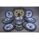 A Large Quantity of Late 19th Century Blue and White Dinnerwares with Floral Pattern Comprising 16 x