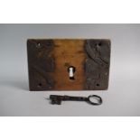 A Georgian Iron Mounted Wooden Door Lock and Key. Working, 25cm Wide