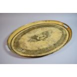 An Early 19th Century Regency Toleware Oval Tray decorated with a Gilt Laurel Garland on a Cream