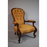 A Victorian Scroll Arm Balloon Back Button Upholstered Ladies Armchair