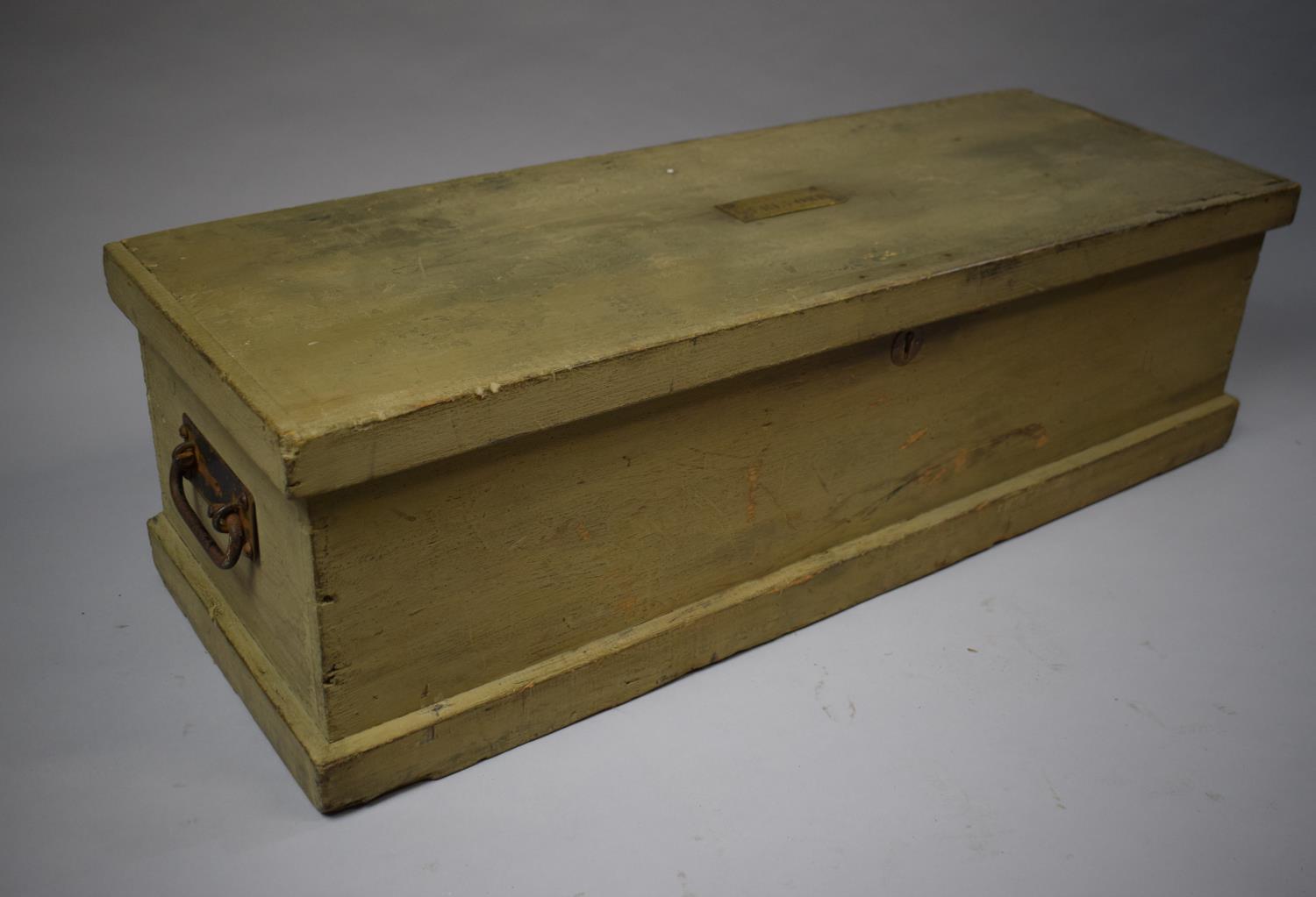 A 19th Century Painted Pine Box, The Top with a Brass Label 'County of Hereford', 25cm x 30cm x 90cm