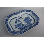 A 19th Century Blue and White Shallow Rectangular Bowl with Willow and Chrysanthemum Decoration,