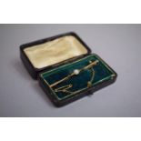 A Pretty 9ct Gold Bar Brooch with Opal Cabochon in Original Leather Mounted Box. 1.7gms