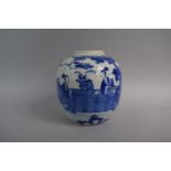 A Large Chinese Blue and White Ginger Jar (No Lid) Decorated with Scene Depicting Figures in Garden,