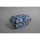 A 19th Century Oriental Rectangular Blue and White Box and Cover of Sarcophagus Form, 11cm Wide, Bat