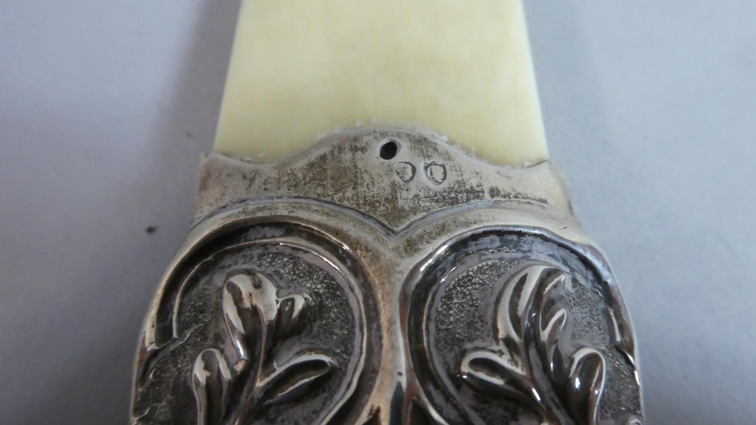 A Late 19th Century Silver Mounted Ivory Bladed Page Turner, Hallmark Rubbed. 40cms Long - Image 3 of 3