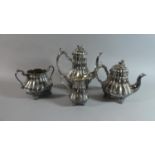 A Four Piece Sheffield Plated Tea Service with Engine Turned Banded Decoration