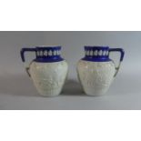 A Pair of 19th Century Salt Glazed Jasperware Jugs, decorated with Hunting Party and Vines. No 225