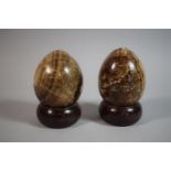 A Pair of 19th Century Hand Carved Marble Eggs on Later Stands, 9cm high