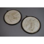 A Pair of Brass Framed Plaster Cast Plaques of Neo-Classical Studies. 16cms Diameter
