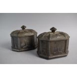 A Pair of 19th Century Iron Sarcophagus Shaped Tobacco Boxes with Original Inner Presses, 12cm Wide,