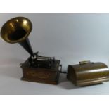 An Oak Cased Edison Standard Phonograph with Trumpet. In Working Order with Key