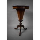 An Inlaid Walnut Ladies Tripod Work Table with Hinged Octagonal Top to Fitted Interior with