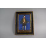 A Framed Full Length Portrait Miniature of Sir Christoper Hatton with Hand Written Details of His